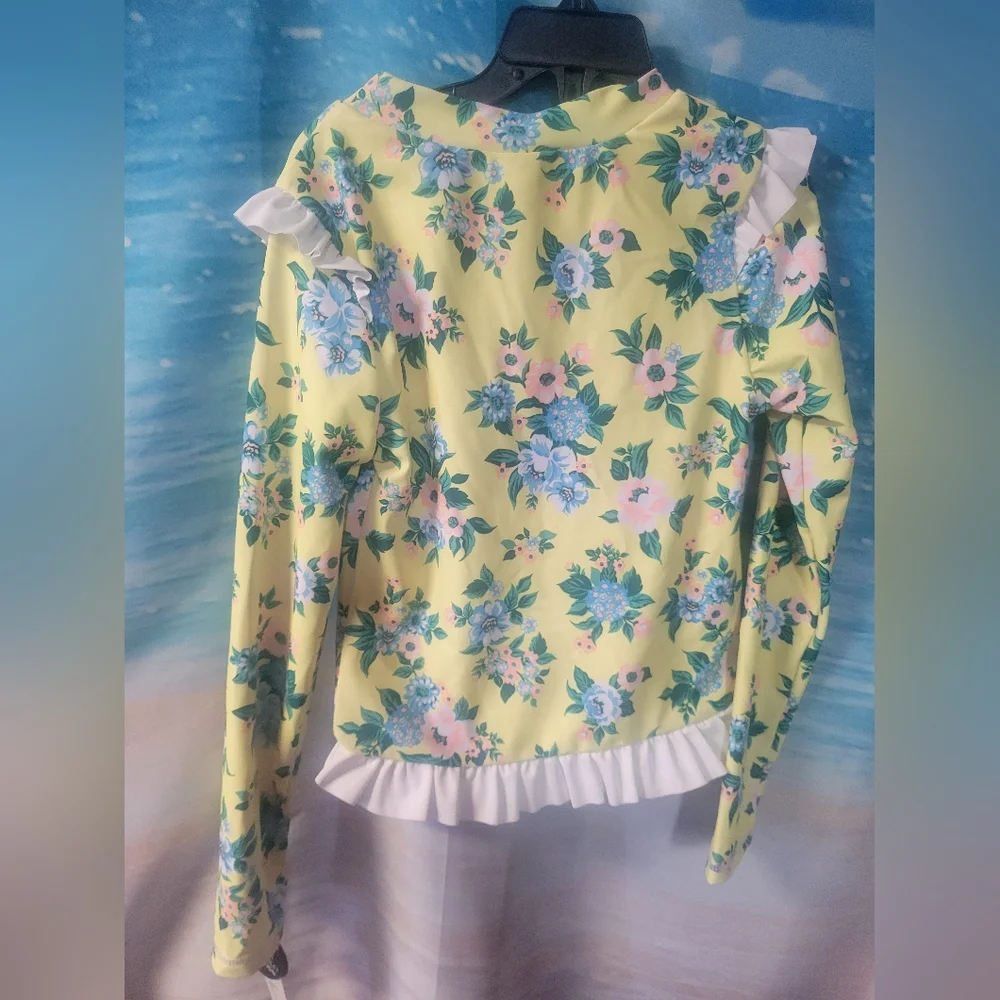 Nicole Miller NWT Girls Floral Swim Top Rashguard Size‎ M 10